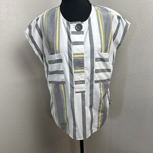 Creation L‎ Top Women's 6 Gray White Yellow Stripe One Button Front Pockets